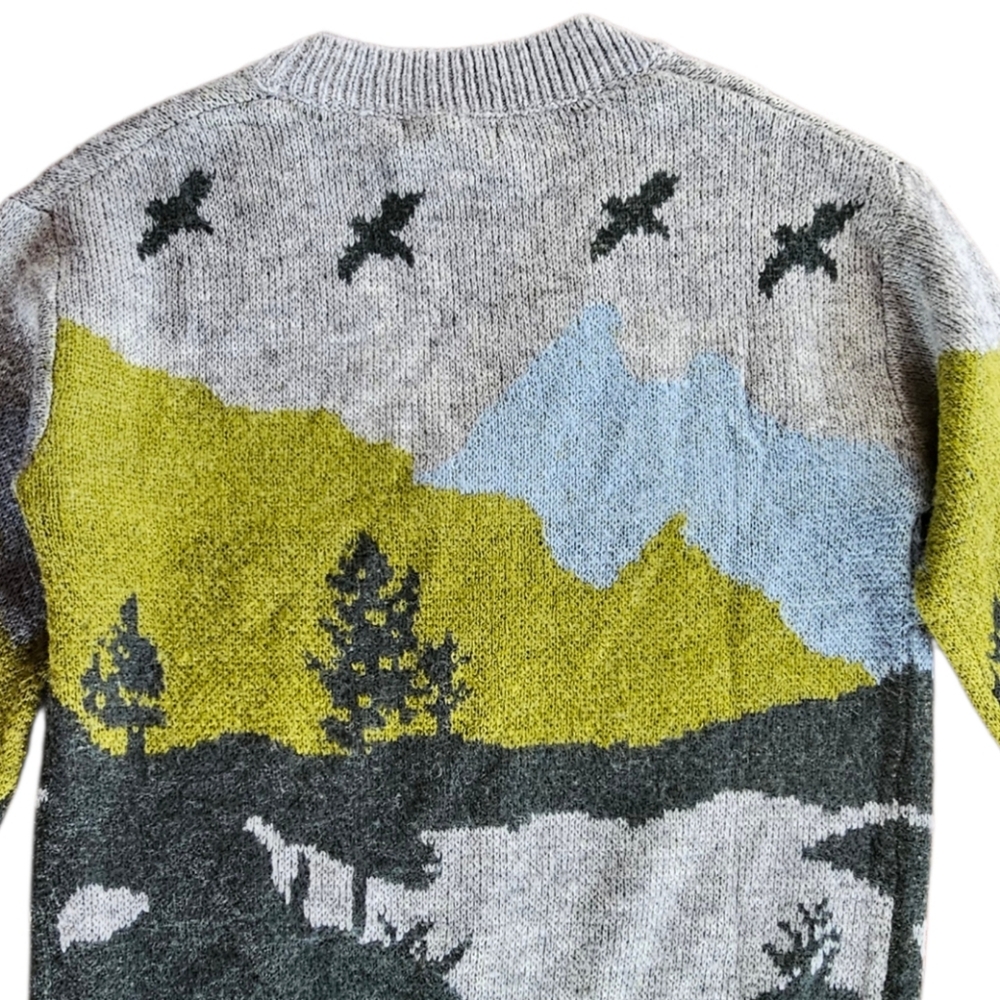 Woven Heart Nature Mountain Scene Soft Wool Blend Knit Cardigan Sweater - Picture 8 of 8
